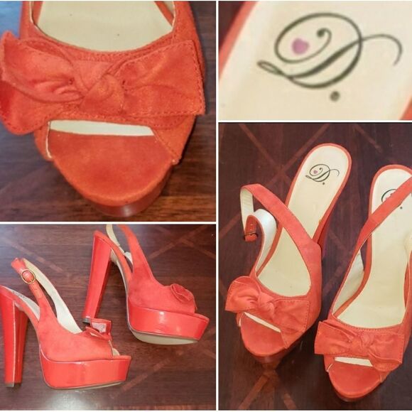 Heart in D Red Platform Peep Toe Heels - Picture 1 of 5
